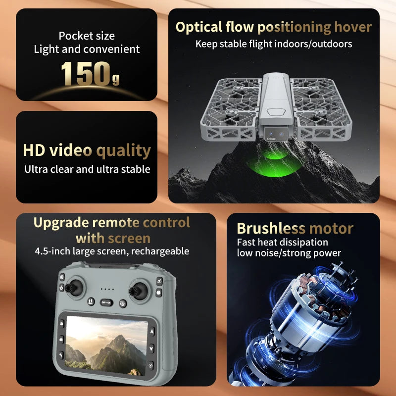 Lenovo S161 MAX Drone 4K HD Dual Camera 4.5" Large Screen Remote Control Brushless Motor Optical Flow Hovering 8K Quadcopter Toy