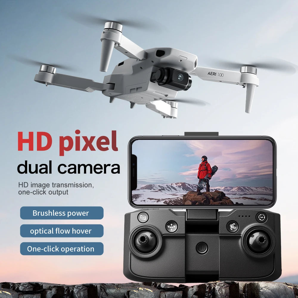 2.4G Optical Flow with VR Glasses Display, Brushless Drone with Dual Lens WiFi, Professional Aerial Camera 2026