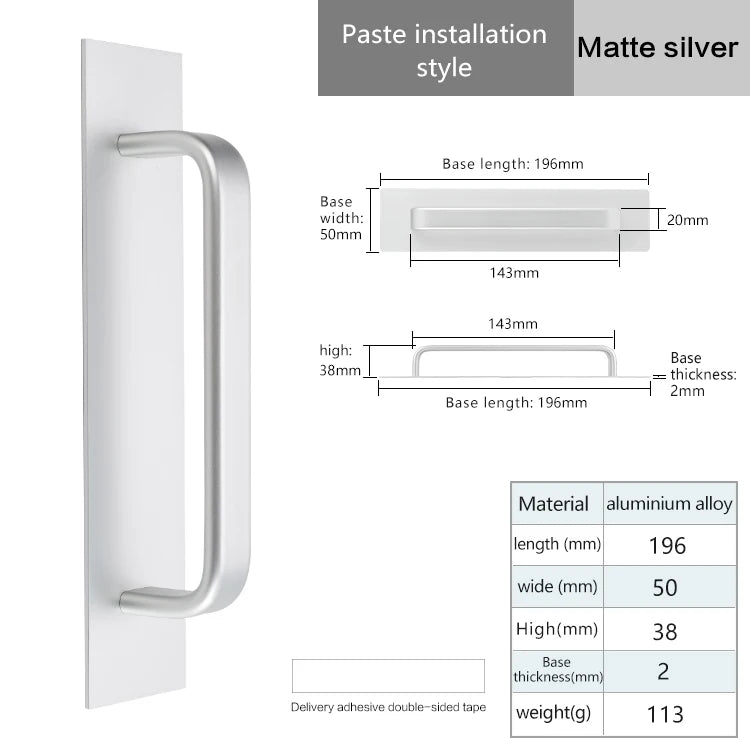 Self-adhesive Aluminum Alloy Door Handle Toilet Door Window Cabinet Sliding Door Barn Door Punch-free Pulls
