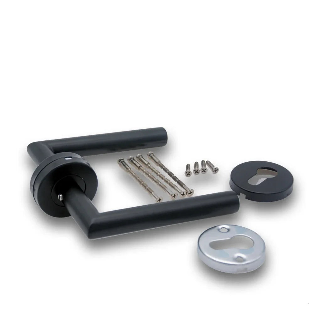 1 Pair 304 Stainless Steel Door Handle Matte Black Round Tube Door Handle Furniture Hardware Door Handles for Interior Doors