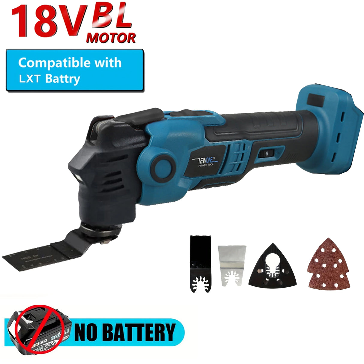 NEWONE 18V Brushless Oscillating Tool, Max Quick-release Anti-vibration Oscillating Multi-Tool, 6 Variable Speed Cordless Tool,