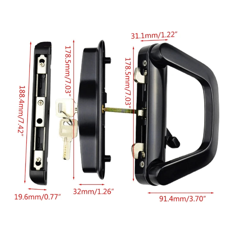 Balcony Glass Door Handle Lock Single Side with for Key Zinc Alloy Sliding Door Handle Reversible Mortise-Style Locks
