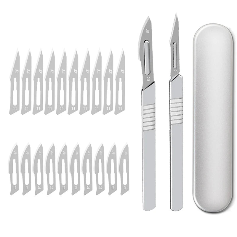 11# 23# Carbon Steel Carving Metal Scalpel Blades Handle Scalpel DIY Cutting Repair Animal Surgical Knife Tool Kits Box Non Slip