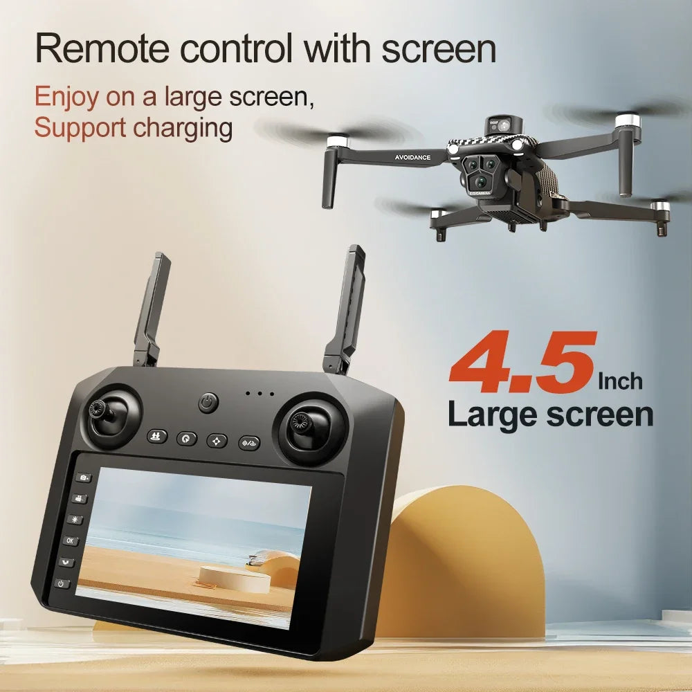 4.5-Inch Screen Controlled Drone GPS Positioning Dual Camera Brushless Motor Aircraft Laser Obstacle Avoidance Remote