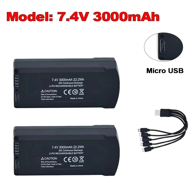 2Pcs V168 Pro Max original 7.4V 3000mAh Lipo Battery suitable for V168 V198 GPS 8K 3.7V 2000mAh drone charging backup battery