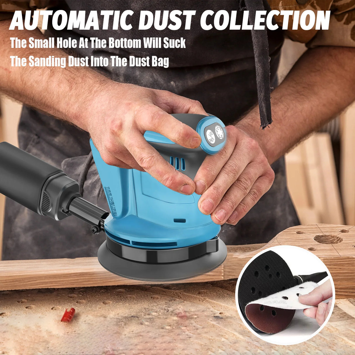 Cordless Sander compatible with Makita 18v Battery,125mm Random Orbital Sander w/12pcs papers Dust Collector 6-Speed Woodworking