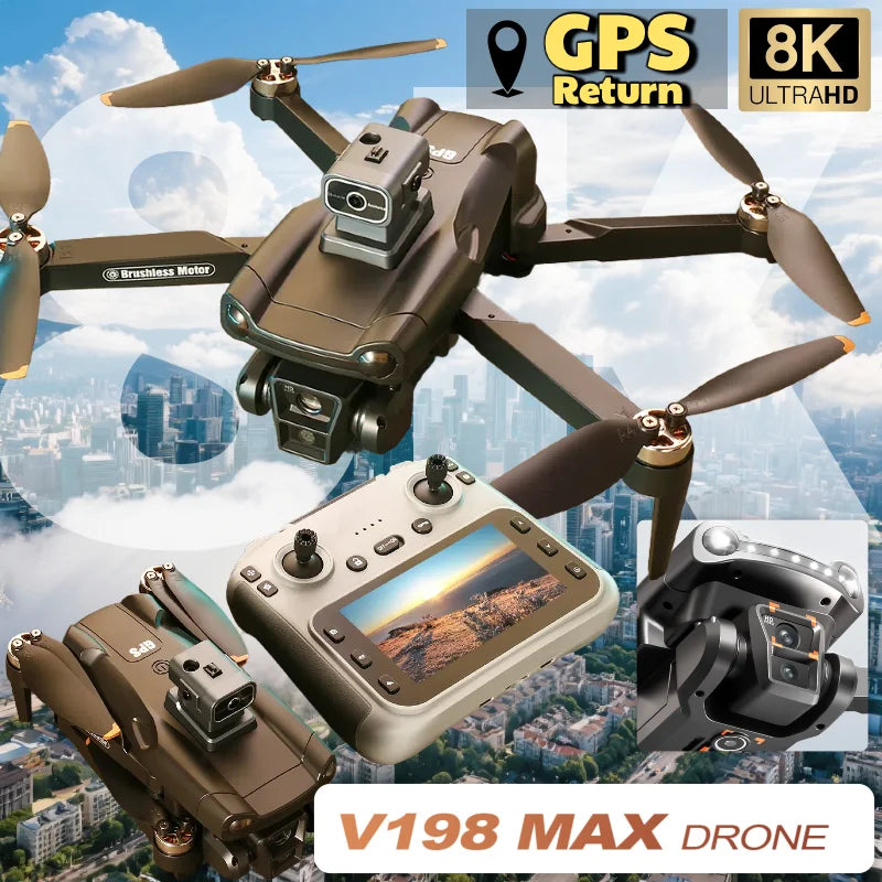 Lenovo V198MAX GPS Drone 8K Professional Camera Aerial FPV Brush Laser Obstacle with Large Screen Remote Control Drone