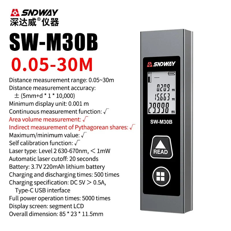 Mini Metal Laser Distance Meter Rechargeable Rangefinder High Accuracy 40M 50M 60M Measuring Tape Construction Measuring Tool