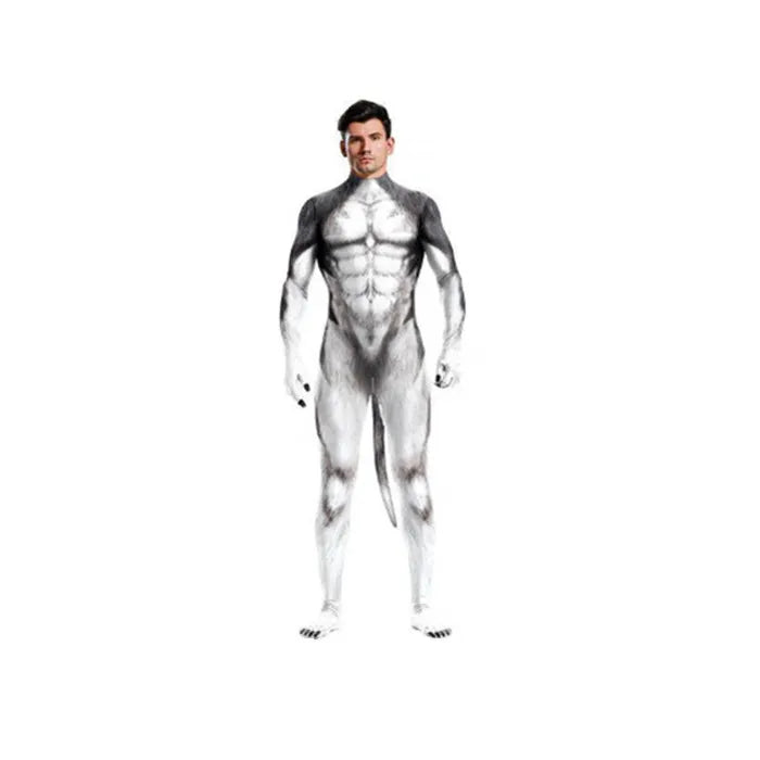 Halloween Costume Adult Mens Wild Animal Cosplay Costume Full Cover 3D Print Beast Petsuit Jumpsuit Bodysuit Tail