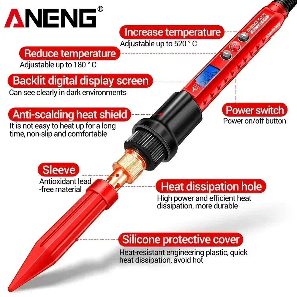 ANENG SL106 Electric Soldering Irons Adjustable Temperature Welding Solder Rework Station Heat Pencil Tip Repair Tools 110V/220V