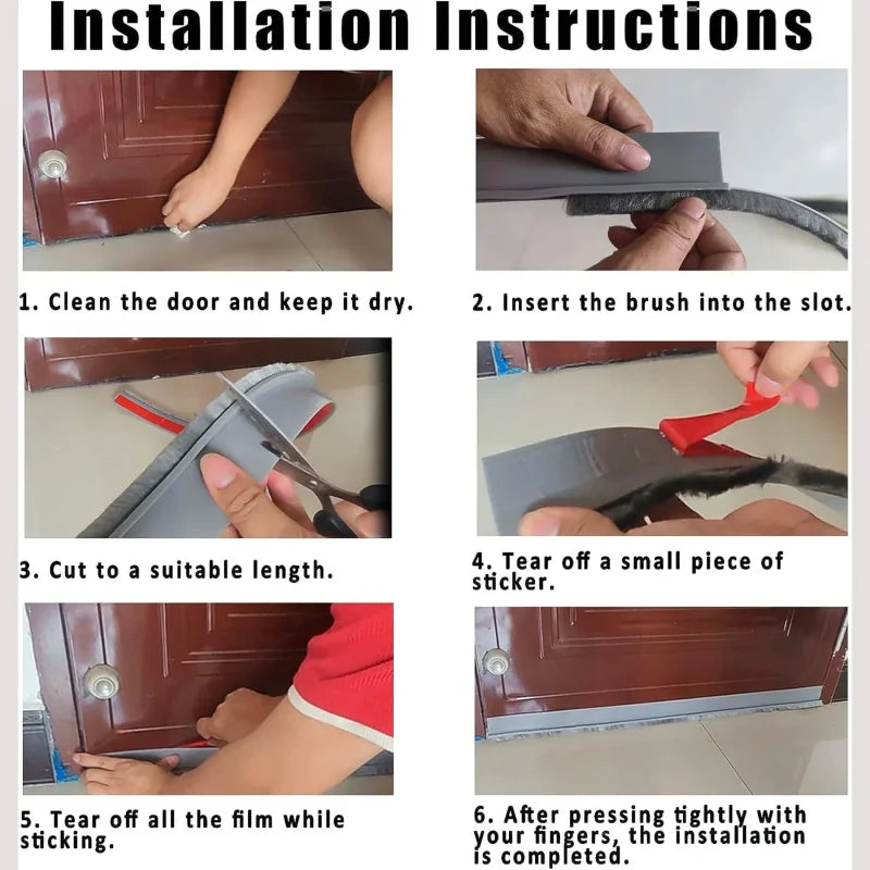 1m Door Seal Draft Stopper With Brush Reduce Noise Rubber Door Sweep Breeze BlockerInsect Proof Dust Proof And Sound Proof Seal
