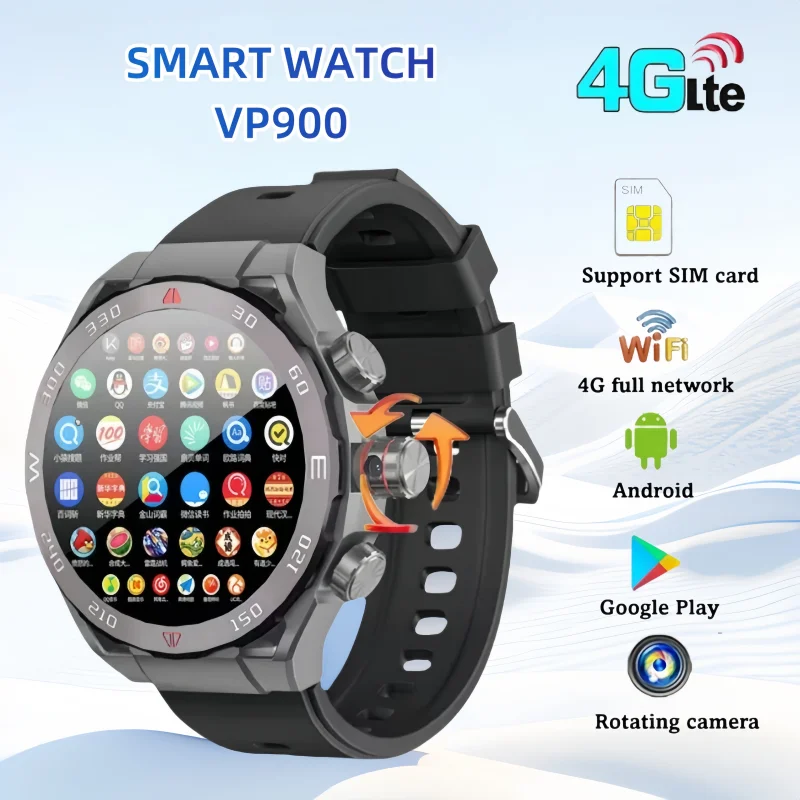 VP900 SmartWatch SIM 4G Android Man SmartWatch 2+16GB AMOLED Display Video Call IP67Waterproof Heart Rate Monitor GlobalVersion