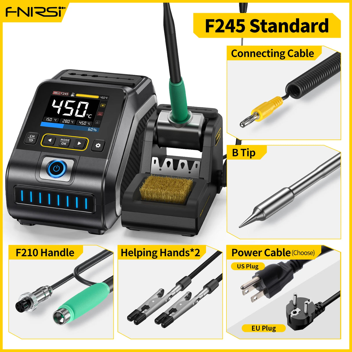 FNIRSI DWS-200 200W Power Repaid Heating Soldering Iron Staion C210 C245 Solder Iron Handle Electronic Welding Rework Station