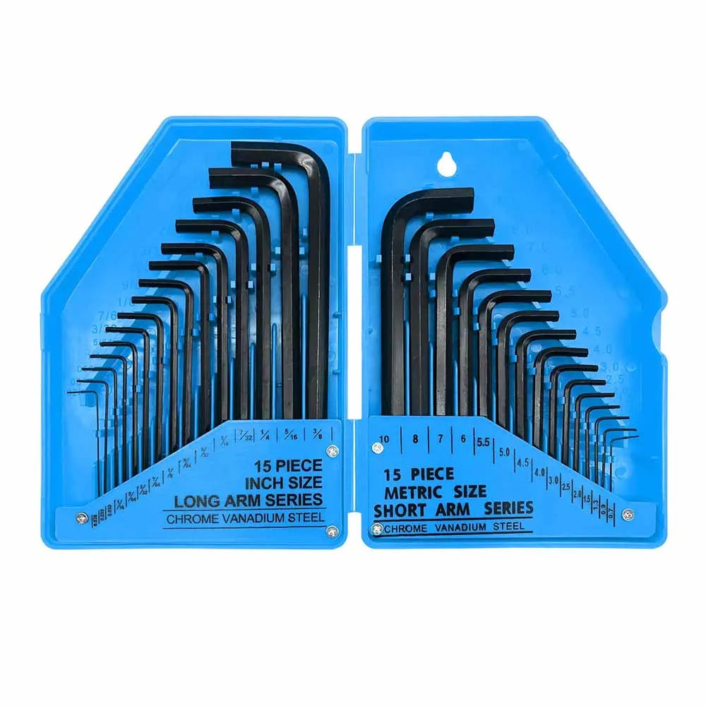 30Pcs Imperial & Metric Hex Allen Key Set Long & Short Arm Allan Alan Alen Hexagonal Steel Wrench Key Kit with Carry Case