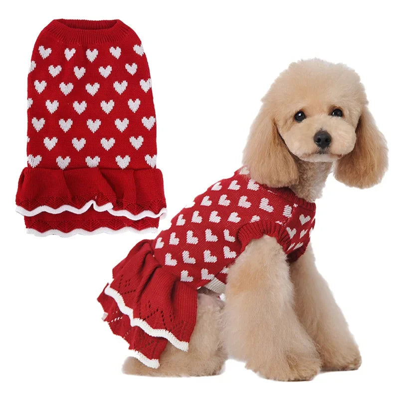 New Christmas Pet Cat Puppy Clothes for Small Dogs Pet Cat Teddy Costume Red Love Dog Sweater Pet Costume
