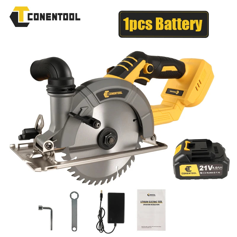 CONENTOOL 21V Batteries 1/2pcs Cordless Brushless Electric Circular Saw 165mm Blade 45° Oblique Cut 90° Cutting Tool for Makita