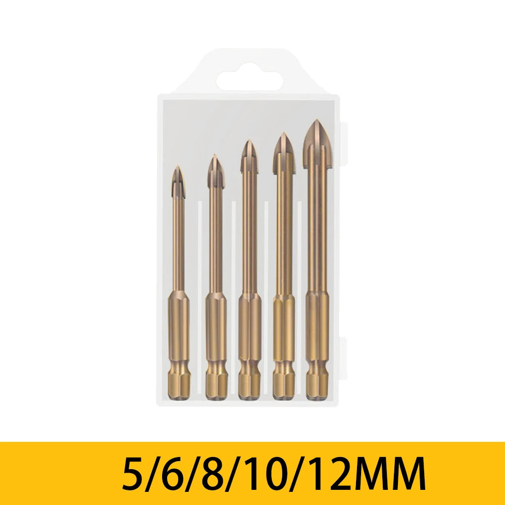 5/6Pcs Set Cross Hex Tile Drill Bits Set for Glass Ceramic Concrete Carbide Hole Opener Brick Hard Alloy Triangle Bit Tool Kit