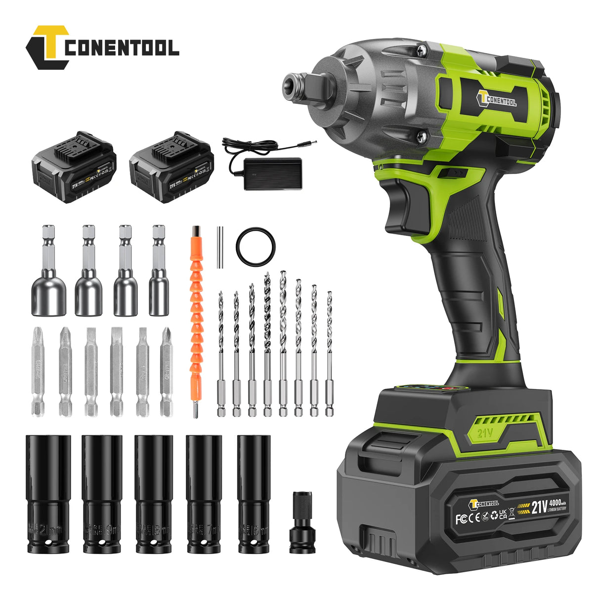 CONENTOOL 520N.M Brushless Electric Wrench 21V Cordless Impact Wrench 3 IN 1 Screwdriver 1/2" Power Tools for Makita 18V Battery