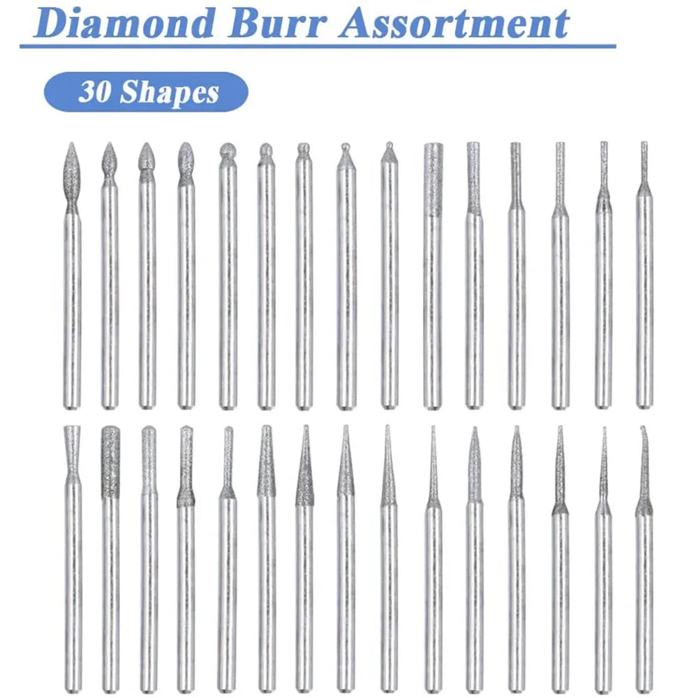 STONEGO Diamond Grinding Burr Needle Point Engraving Carving Polishing For Glass Jade Stone Drill Bit Rotary Tool