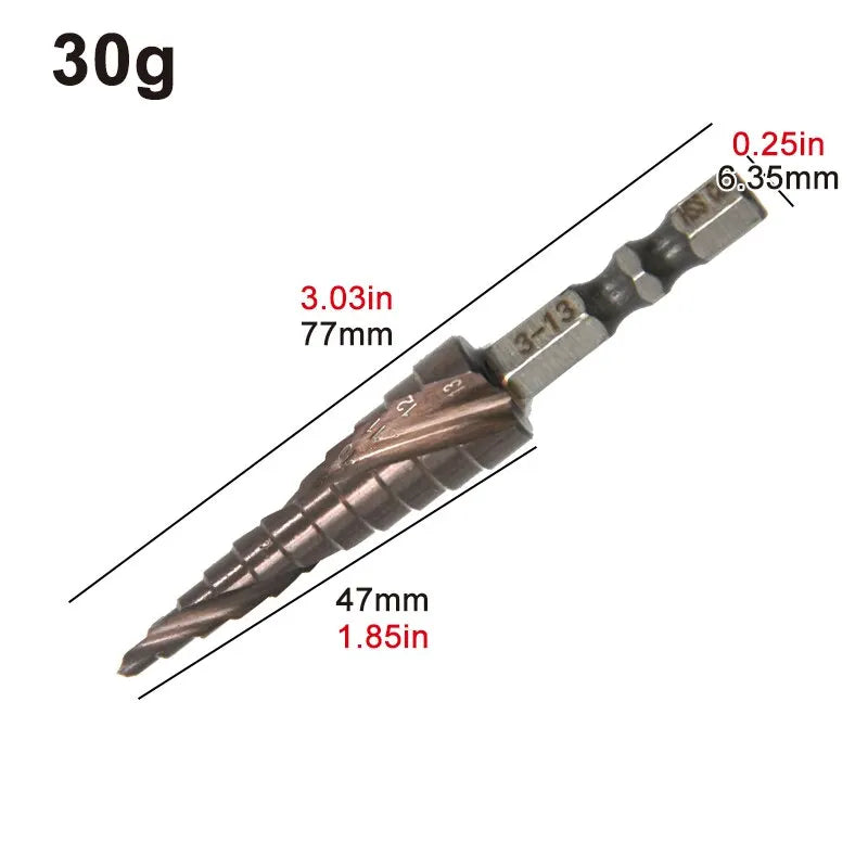 M35 Hexagonal Spiral 3-13mm Cobalt Containing Step Drill Stainless Steel Hole Opener Co Pagoda Drill Bit Cutting Tool