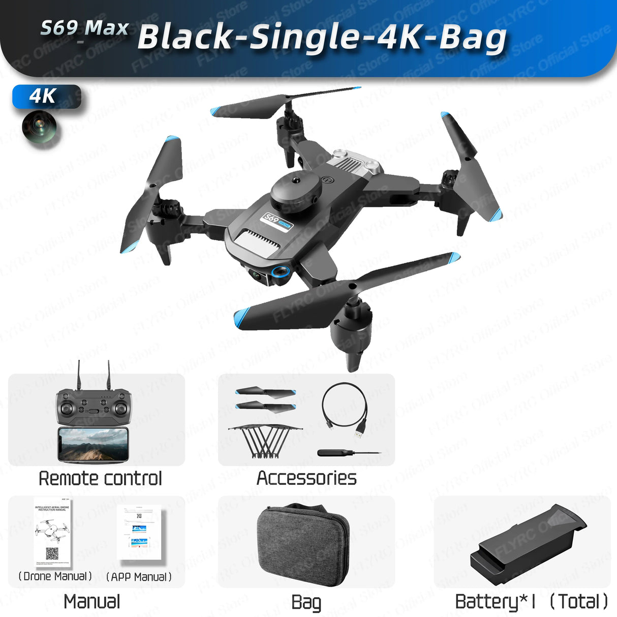 S69 Foldable Drone with 4K Dual HD Camera, Wide Angle, WiFi FPV, Altitude Hold, Professional RC Quadcopter, Gift for Kids Adults