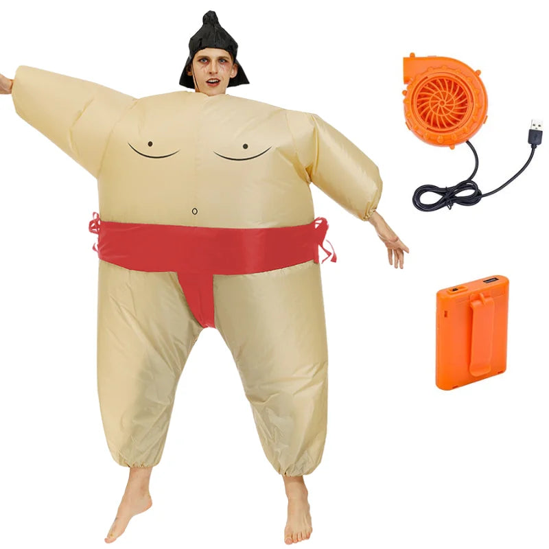 Adult Sumo Wrestler Inflatable Costume Set, Wearable Inflatable Halloween Costume for Parties and Fun Wearing