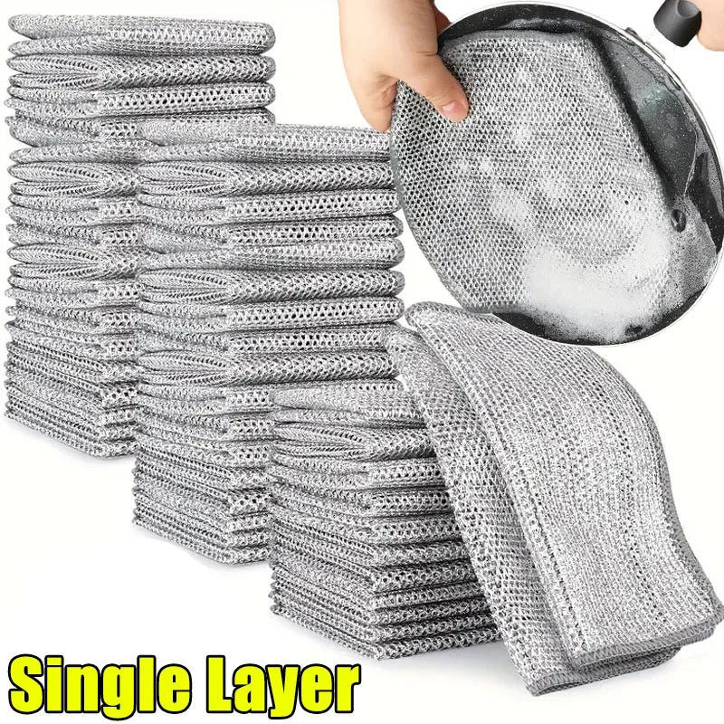80/1pcs Magic Cleaning Cloth Thickened Double -sided Metal Steel Wire Rags Kitchen Dish Pot Washdishing Cloths Towel Clean Tools