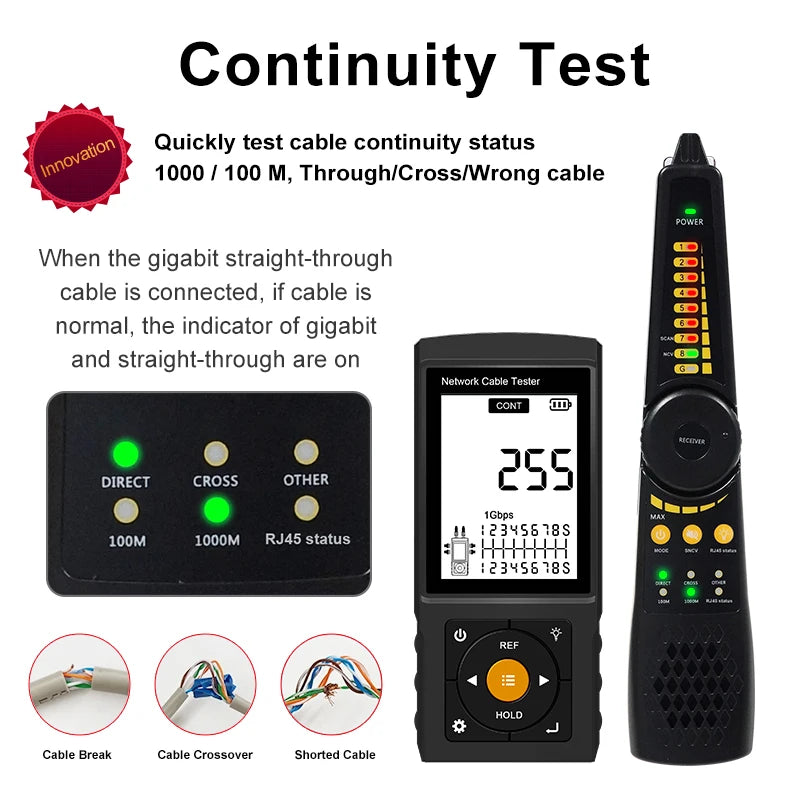 WANGLU Network Cable Tester RJ45 RJ11 Cable Tracker Cable Detector Continuity Tester Network Tools Network Line Finder LT-200