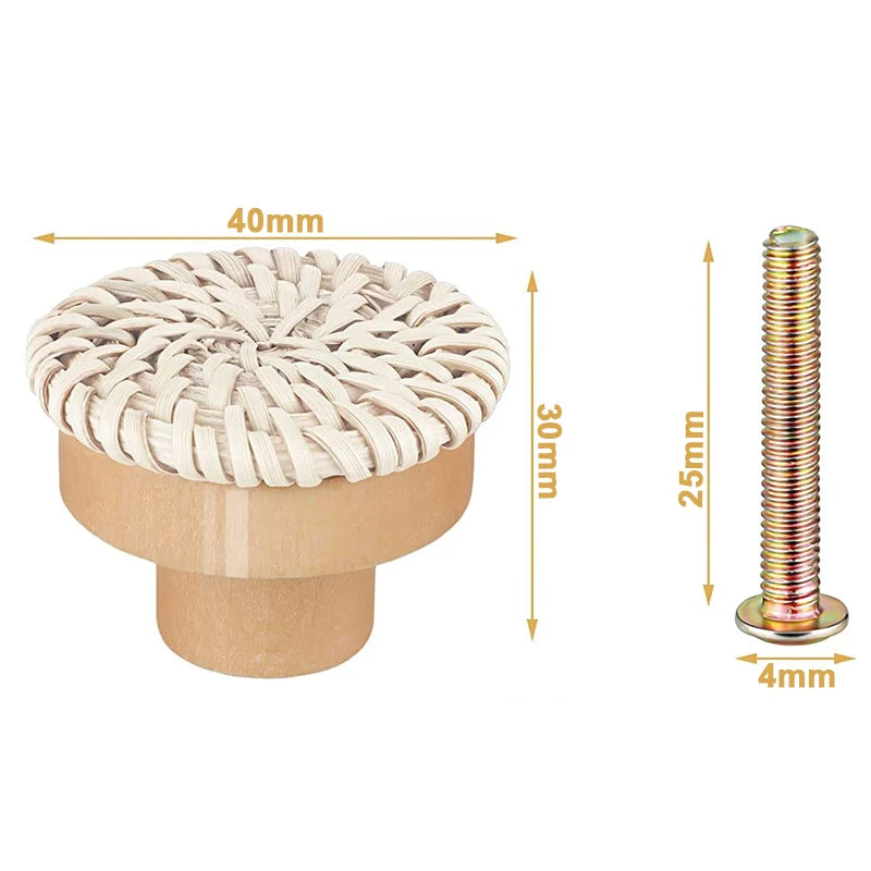 1-24pcs Rattan Wooden Handles Round Handmade Cabinets Drawer Pulls Wood Kitchen Cupboard Wardrobe Door Dresser Knobs
