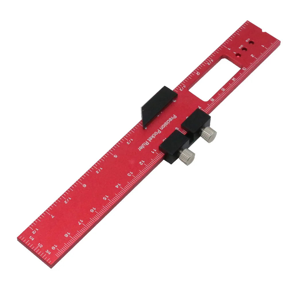 Woodworking Tools Ruler - Pocket Ruler Layout Tool Aluminum Precision Ruler with T-Track Metal Slide Stops,Inch and Metric Scale