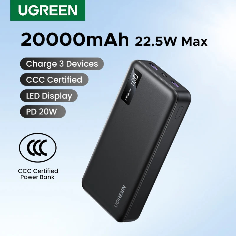 UGREEN 20000mAh portable power bank 20W fast charging