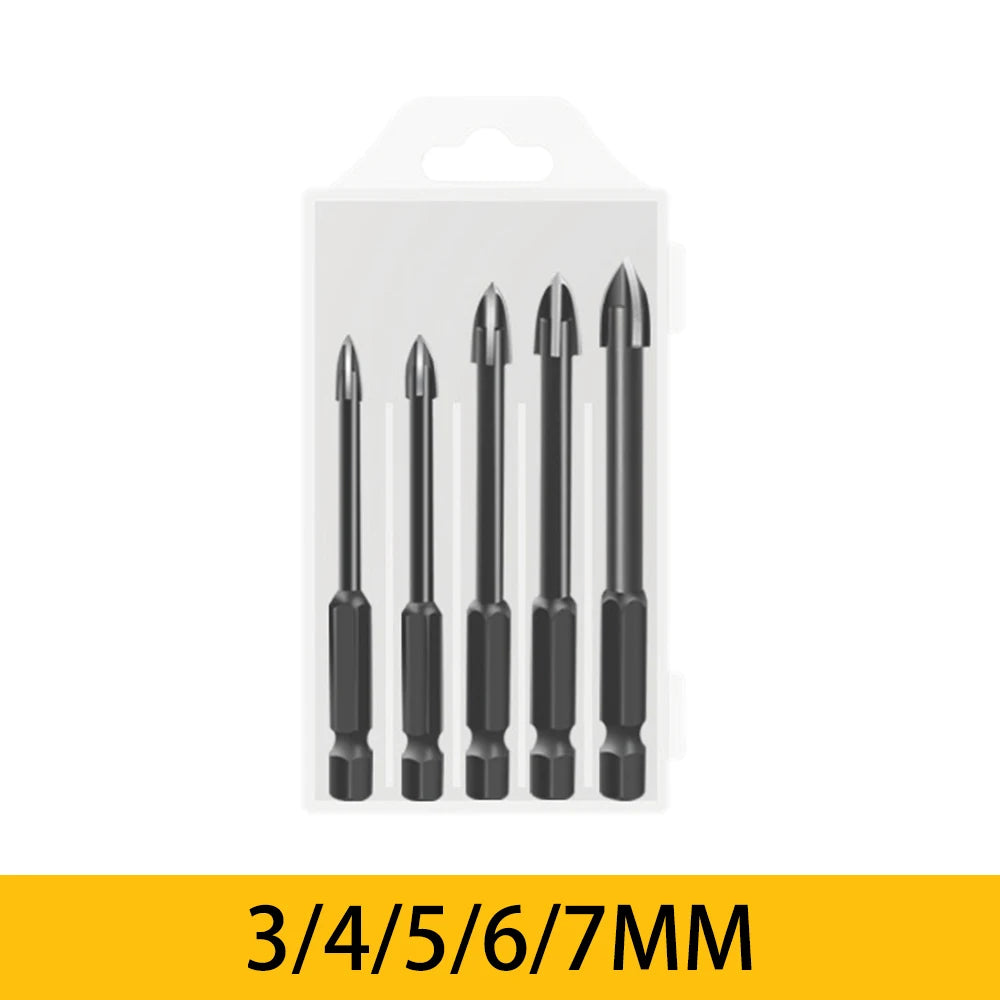 5/6Pcs Set Cross Hex Tile Drill Bits Set for Glass Ceramic Concrete Carbide Hole Opener Brick Hard Alloy Triangle Bit Tool Kit