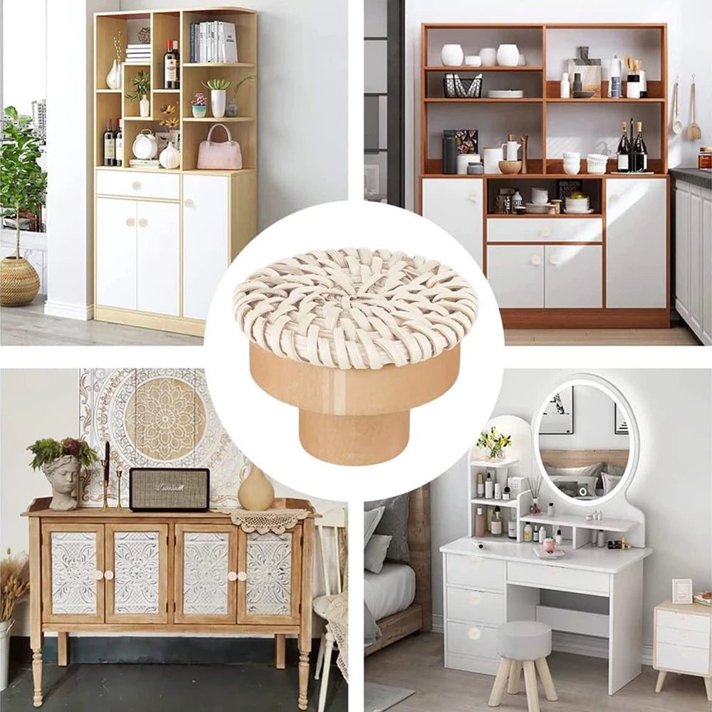 1-24pcs Rattan Wooden Handles Round Handmade Cabinets Drawer Pulls Wood Kitchen Cupboard Wardrobe Door Dresser Knobs