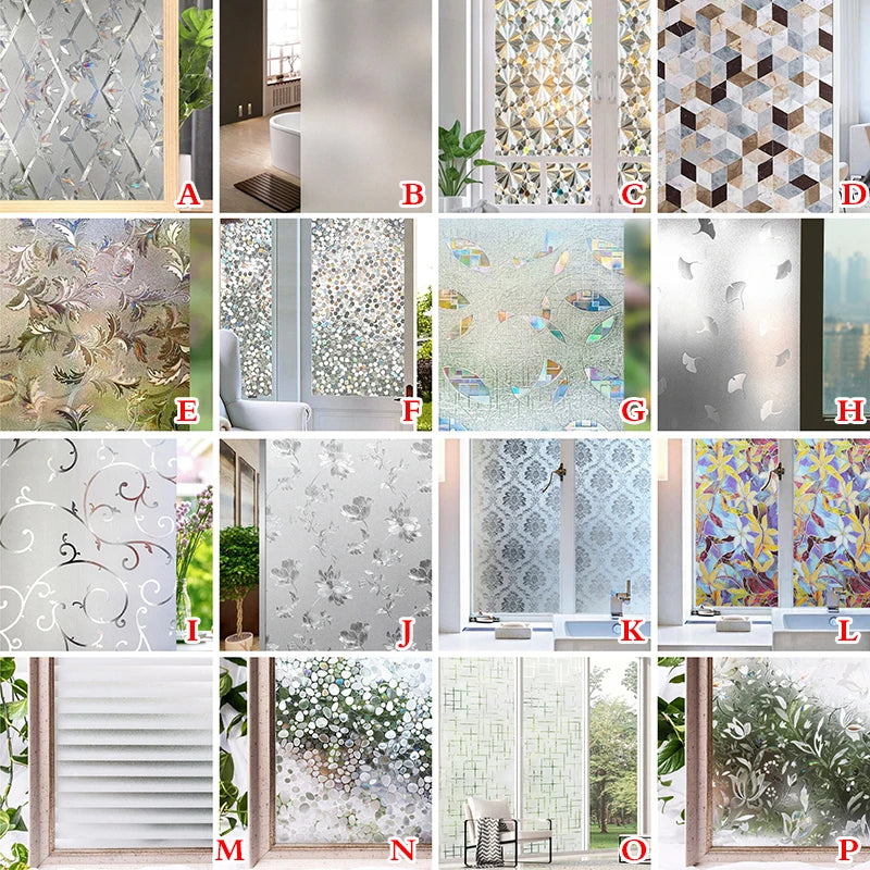 30-55*100cm PVC Self-adhesive No Glue Static Stick 3D Adsorption Window Film Anti-uv Stickers Privacy Blocking Waterproof