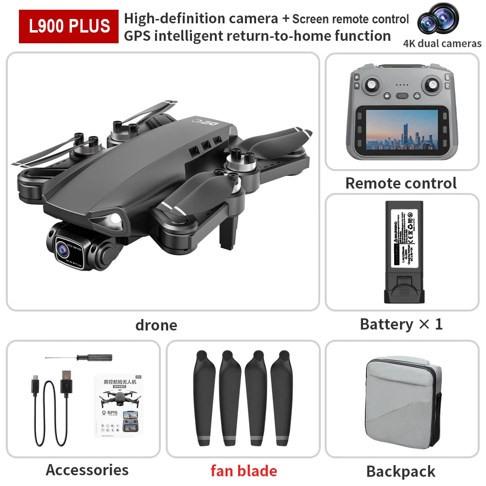 L900 PLUS GPS Drone 4K Professional HD Camera Brushless Motor 5G WIFI With Screen Remote Control FPV Dron RC Quadcopter Boy Toys
