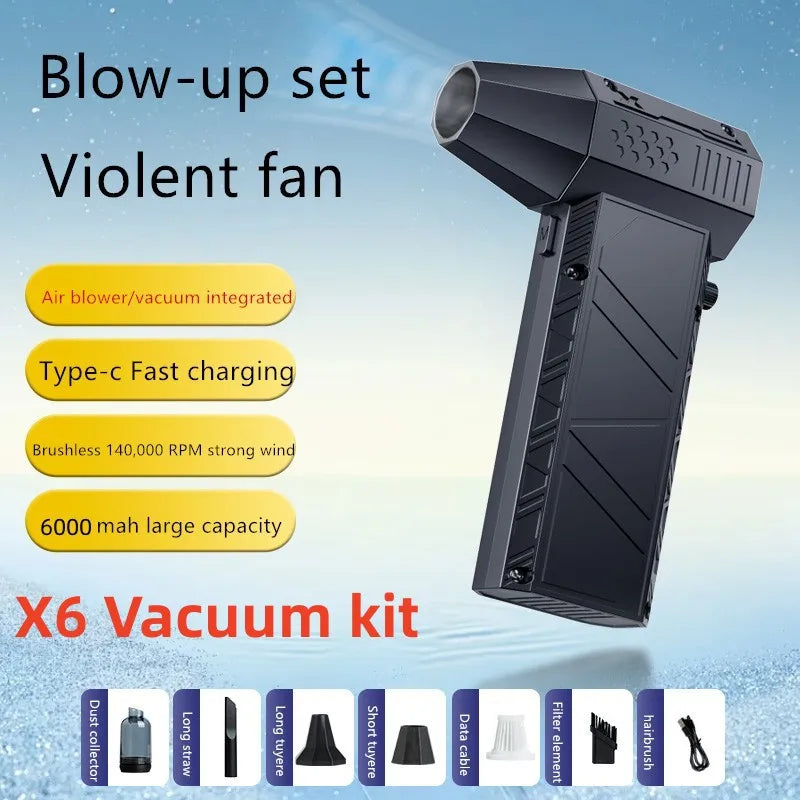 X6 Powerful Air Blower 200000RPM Brushless Violent Fan Vacuum Dust Cleaner Strong Winds 53m/s Turbo Jet Blower Type-C Recharging