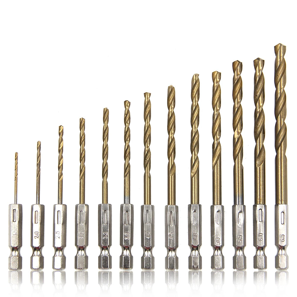 Hexagonal handle 13pc Titanium Twists drill 1.5-6.5mm electric drill screwdriver drilling reaming drill tool