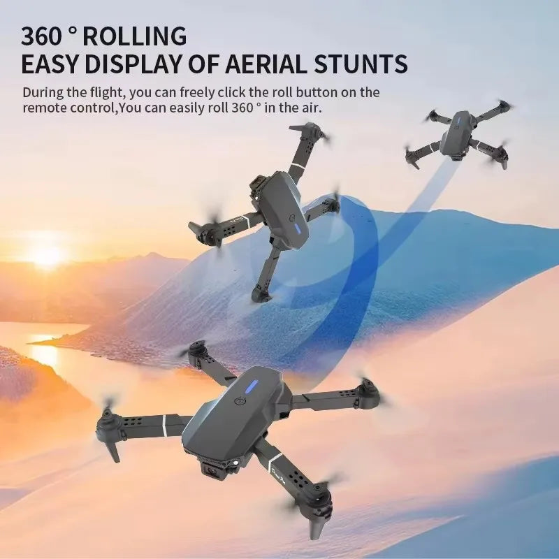 E88 Pro New Upgraded Drone 4K Dual-Camera HD Aerial Photography Dron with Screen Foldable Quadcopter RC Toy for Kids Boys Gifts
