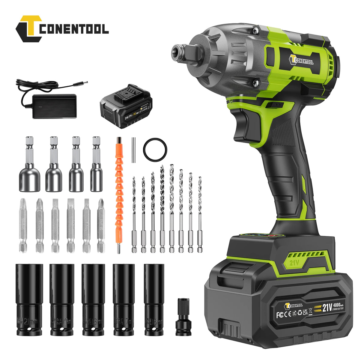 CONENTOOL 520N.M Brushless Electric Wrench 21V Cordless Impact Wrench 3 IN 1 Screwdriver 1/2" Power Tools for Makita 18V Battery