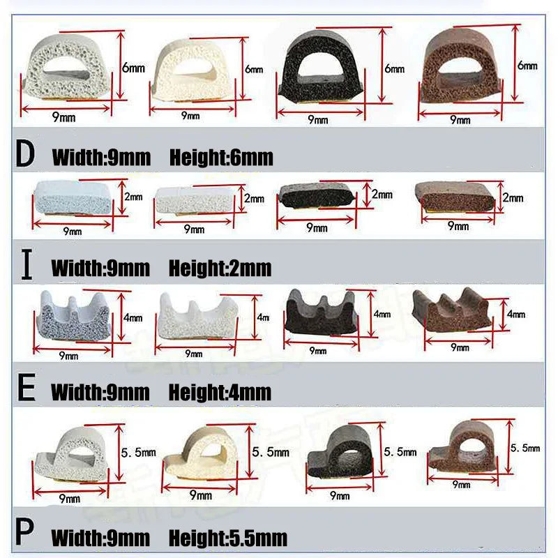 5/10 Meters Self-adhesive Door Bottom Sealing Strip Glass Window Foam Sound Insulation Strip Anti-collision Rubber Sealing Tape