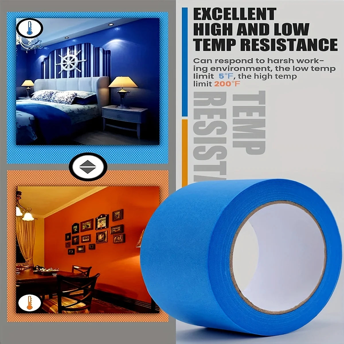 Blue Painters Tape, 1/2 inch,3/4 inch,1 inch,2 inch, Multi Size Painting Masking Tape, Clean Release Paper Tape for Home