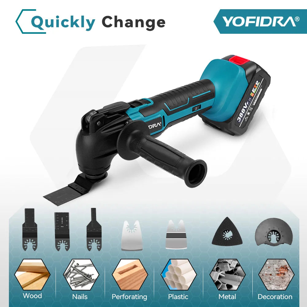 YOFIDRA Electric Saw Oscillating Multi Function Tool Cordless Trimmer Shovel Woodworking Cutting Machine For Makita Battery Pin