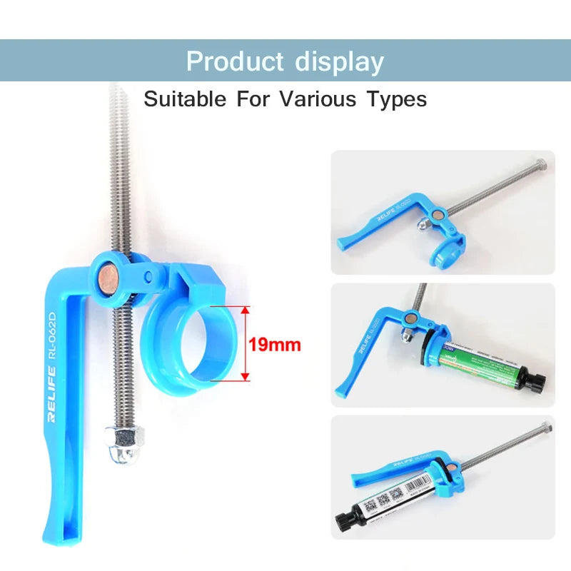 RELIFE RL-062D Manual Labor-saving Glue Booster for 5-10CC Syringe Soldering Oil High Strength Solder Mask Propulsion Tool