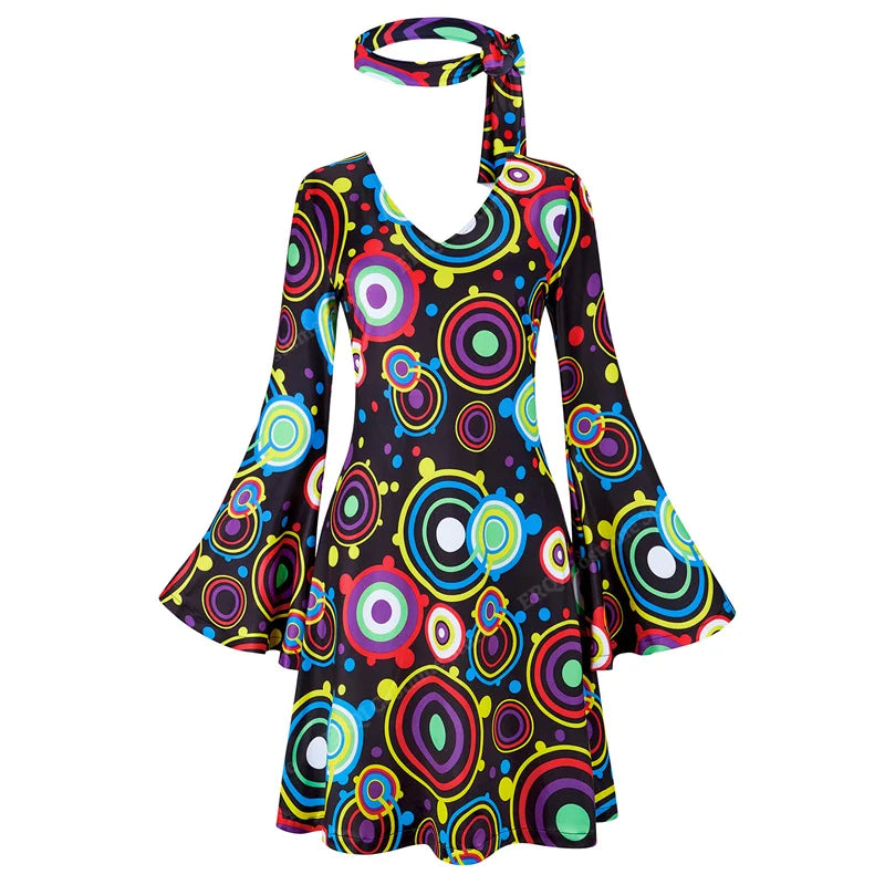 70s Costume Disco Dresses for Women Halloween Costume Sexy Hippie Costume Disco Dress with Disco Headband 70s Outfit Women