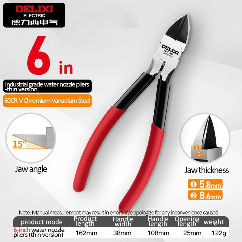 DELIXI ELECTRIC Nozzle Pliers Electronic Pliers Industrial Scissors Diagonal Pliers,for CuttingMetalWireCablePlasticsWood