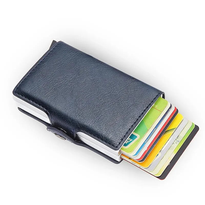 Antitheft Rfid Credit Card Holder Wallets Men Leather Aluminum Box Metal Male Purse Bag Small Cardholder Case Minimalist Wallet
