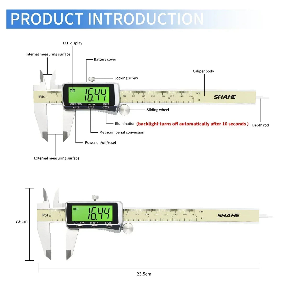 SHAHE New Digital Caliper 0-6"150mm Vernier Calipers Measuring Tool Electronic Micrometer with Large LCD Backlight