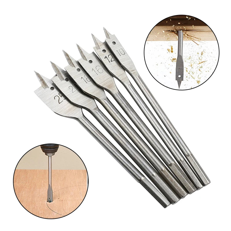 6pc natural color three pointed flat drill hexagonal handle woodworking hole opener wooden board drilling bit tool set