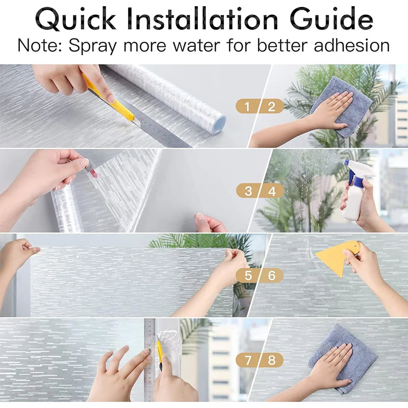 Window Privacy Film Frosted Glass Window Film Static Cling UV Blocking Removable Window Clings Opaque Window Stickers Vinyl