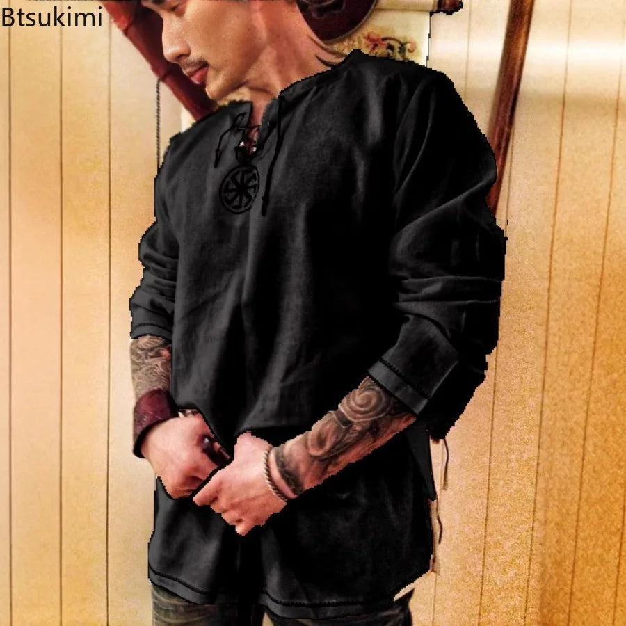 Halloween Knight Cosplay Medieval Renaissance Costume Robe Viking Men Long Sleeve Tops Costume Medieval Clothing Pirate Disguis